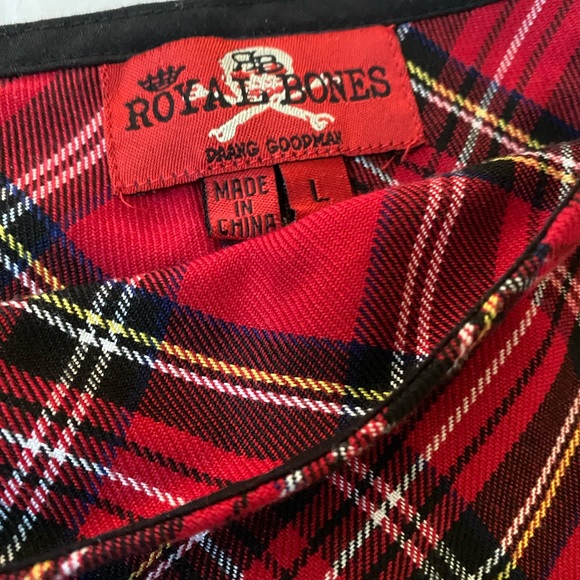 Royal Bones Y2K mall goth punk red black plaid tartan check pleated mini skirt - Picture 4 of 7